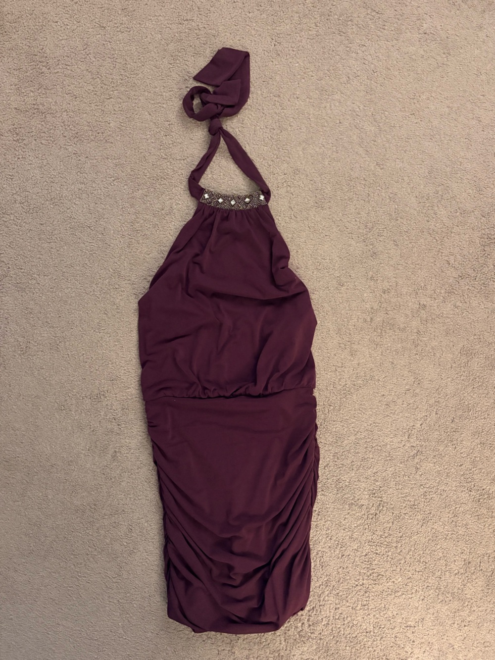 Speechless Halter Dress in Plum with Jeweled Neckline